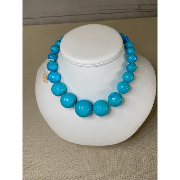 Vintage Marbled Blue Beaded Necklace - Picture 3 of 7